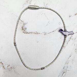 Dainty purple bird silver beaded bracelet